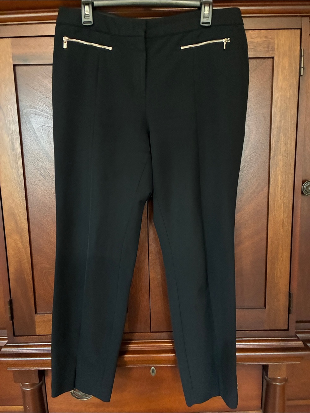 Rafaella Black Straight-Leg Dress Pants with Gold Zipper Detail